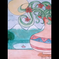 Vaso di fiori. Acquerello su carta; anno 2004; 25x50 cm. Vita, Amore, Gioia, Fiori e Colori.
